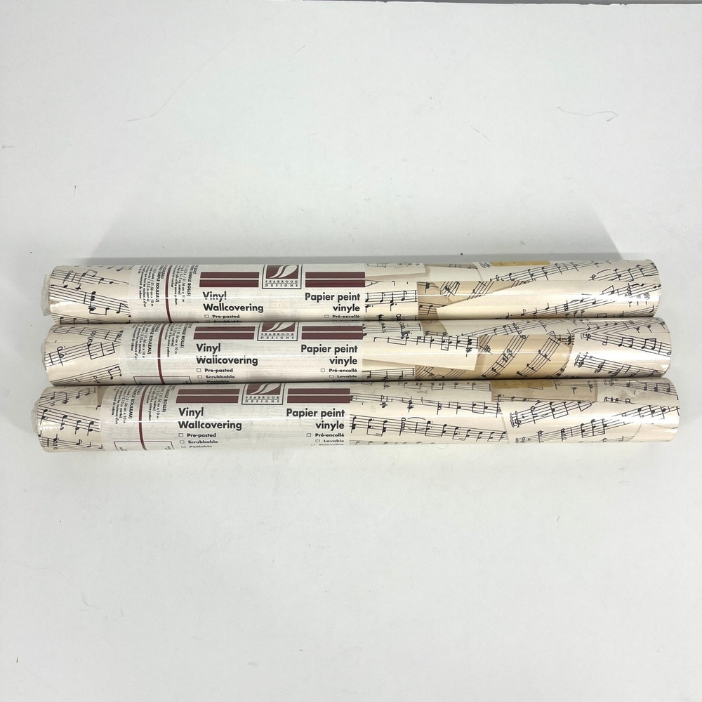 Vintage Seabrook Designs Sheet Music Vinyl Wallpaper 3 Rolls Pre-pasted Cream